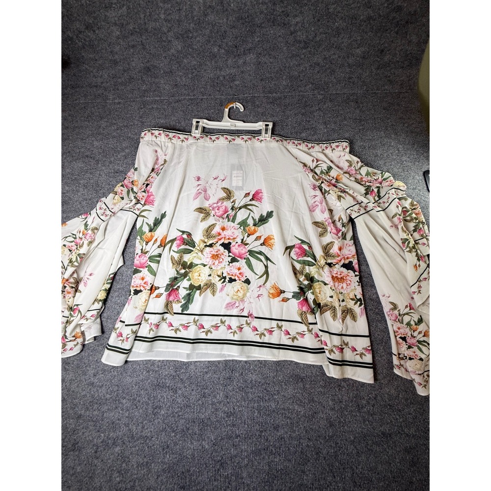 City Chic Tuscan Scarf Top Ivory Floral Off Shoulder Bell Sleeve XL 22 00202972 - Picture 2 of 8